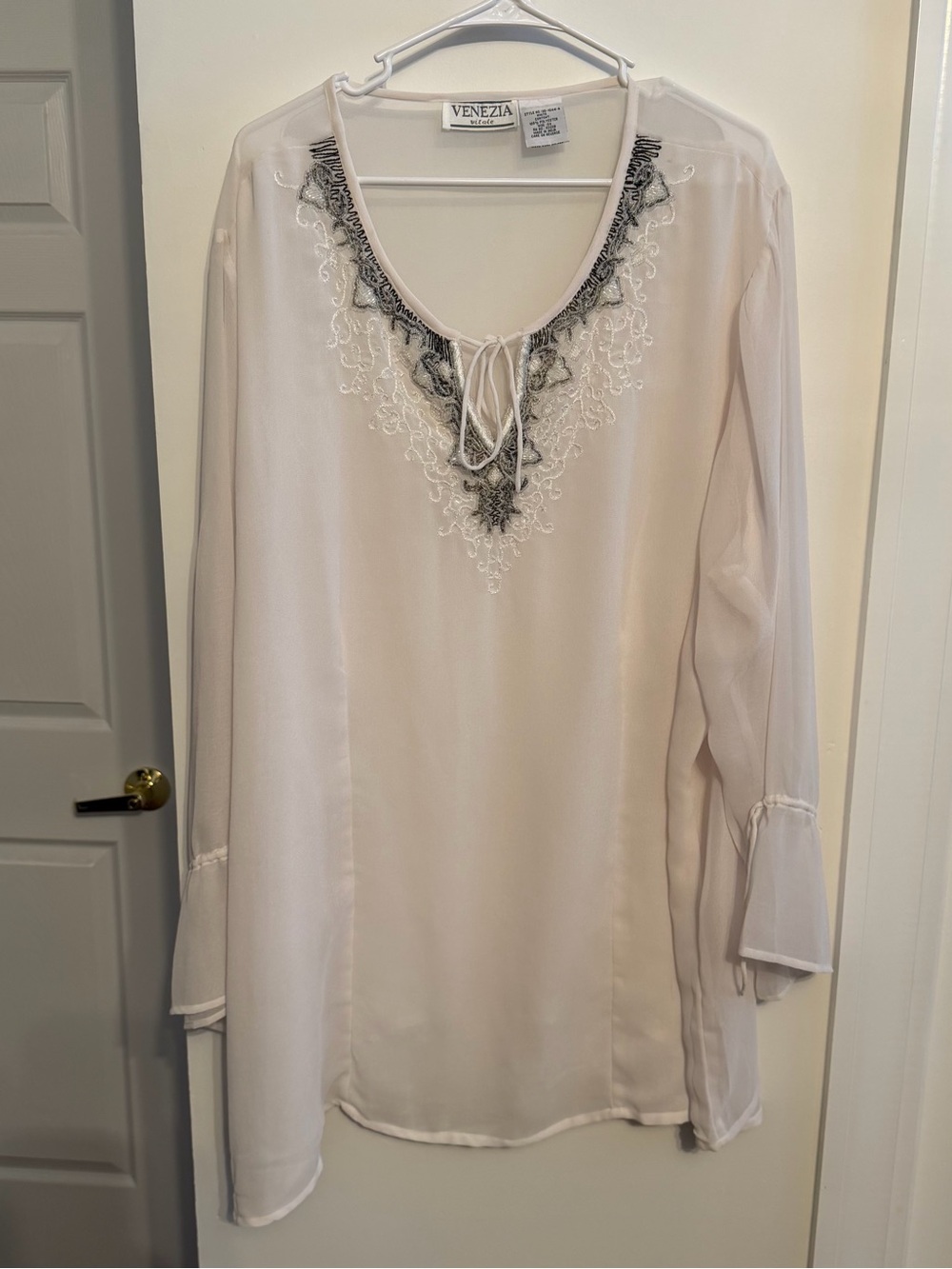 Venezia Cream Tunic with Black Lace-Effect Embroidery